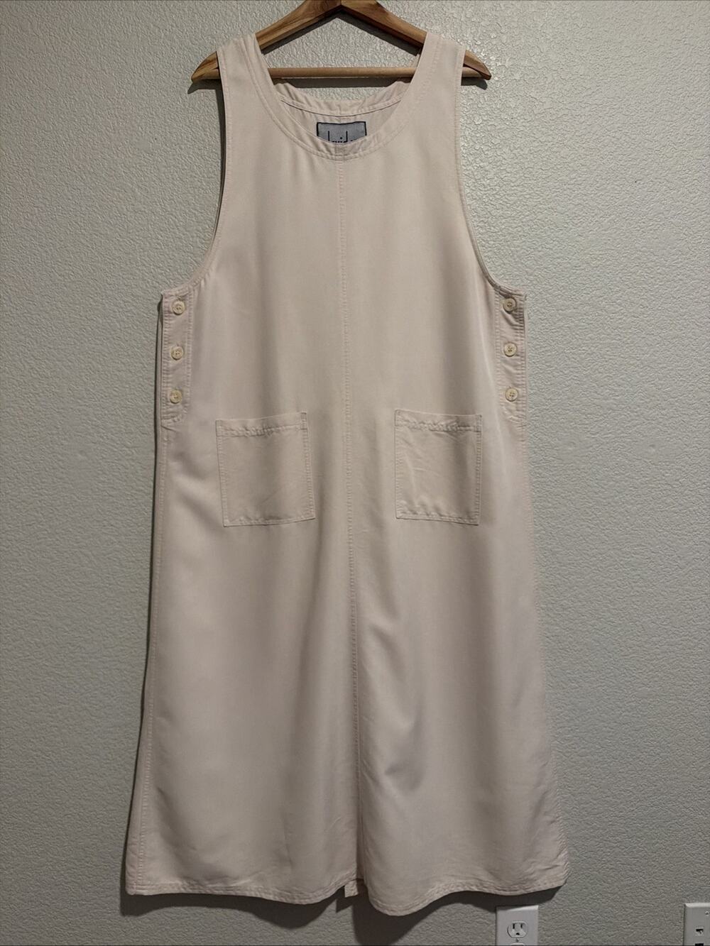 Vintage David N Overall Dress XL Beige Maxi Jumper Modest Minimalist Tradwife